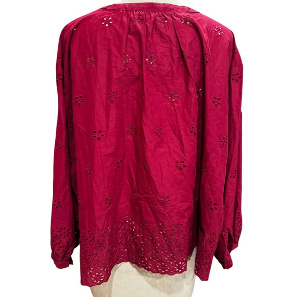 LOFT Eyelet Blouse XL Pink Floral Cutout Long Sleeve Top - Picture 5 of 5